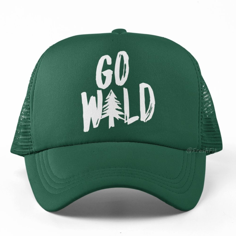 🆕🌲Go Wild Adventurer's Foam Trucker Hat Mesh Snapback Cap Dark Green